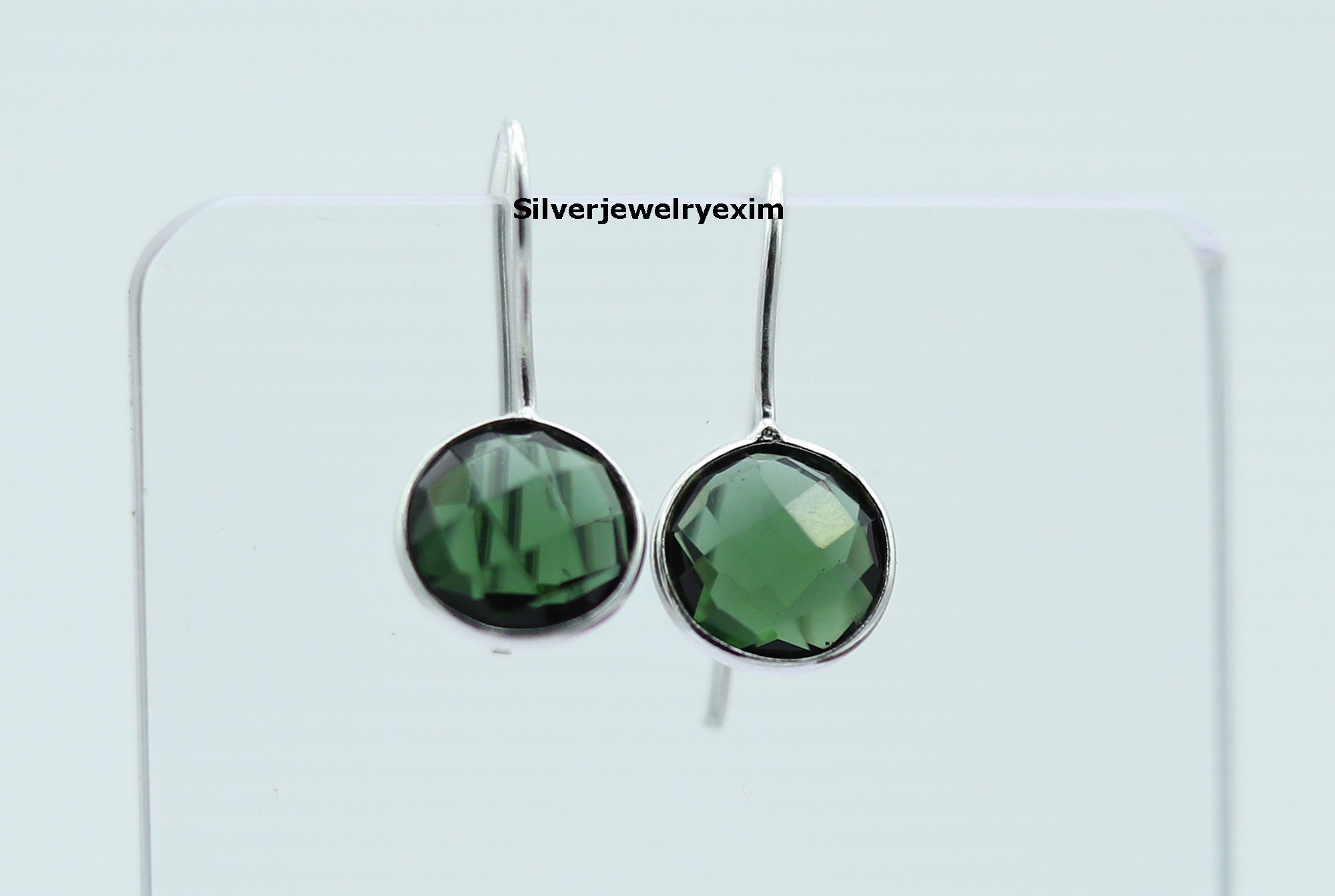 Green Tourmaline Earrings: Handmade Sterling Silver Dangle Drop Earrings