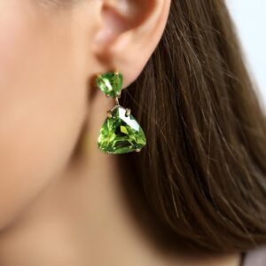 Long Green Tourmaline Earrings · Trillion Cut Gold Earrings for Women · Handmade October Birthstone Earrings · Triangle Gemstone Earrings