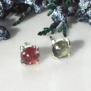 Natural Pink & Green Tourmaline 5mm Stud Earrings: Sterling Silver, October Birthstone