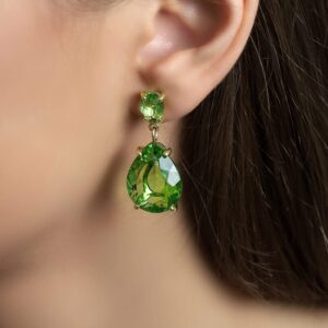 Green Tourmaline Pear Dangle Earrings · Double Stone October Birthstone Earrings · Gold Statement Gemstone Earrings