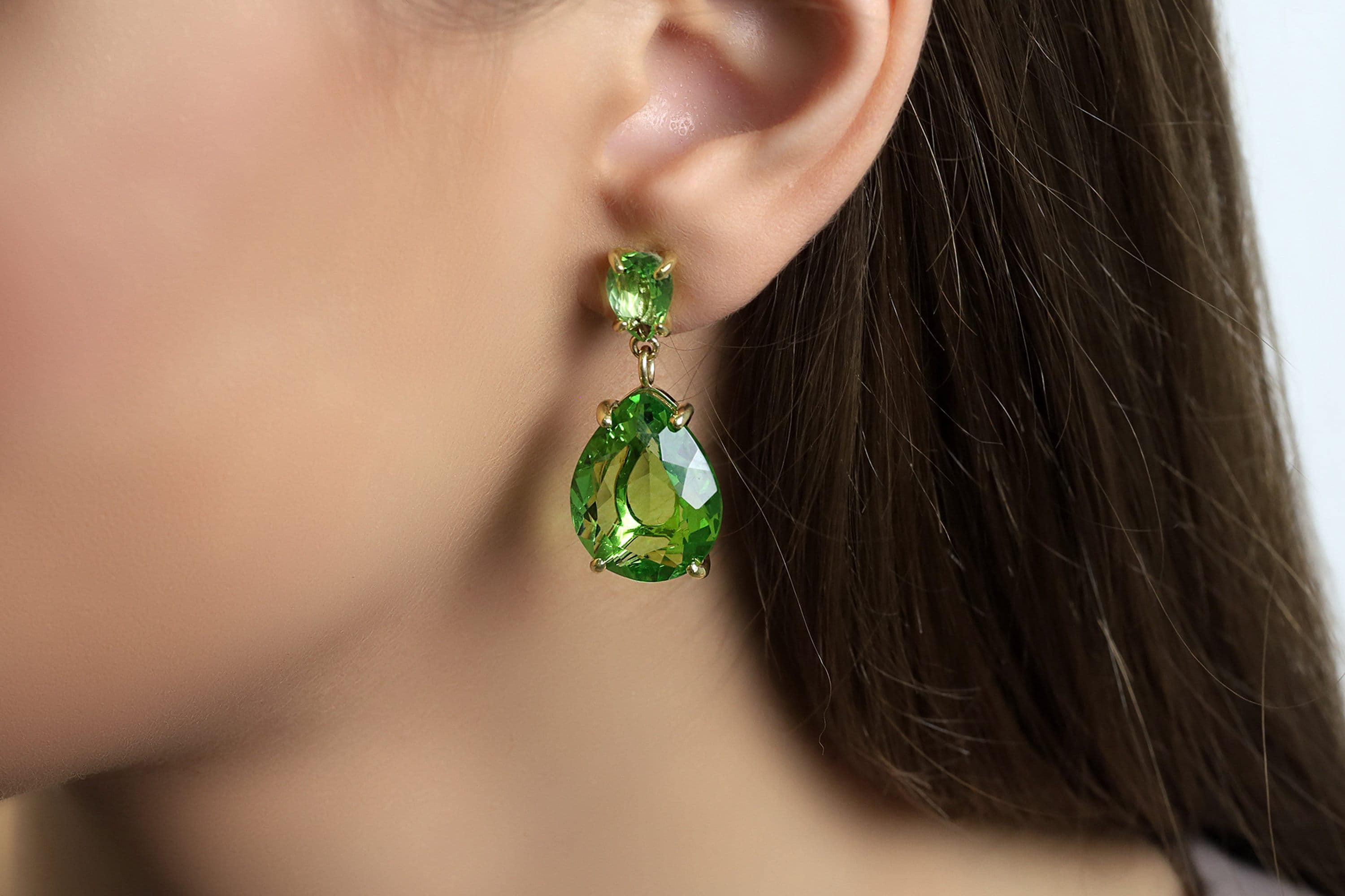 Green Tourmaline Pear Dangle Earrings · Double Stone October Birthstone Earrings · Gold Statement Gemstone Earrings