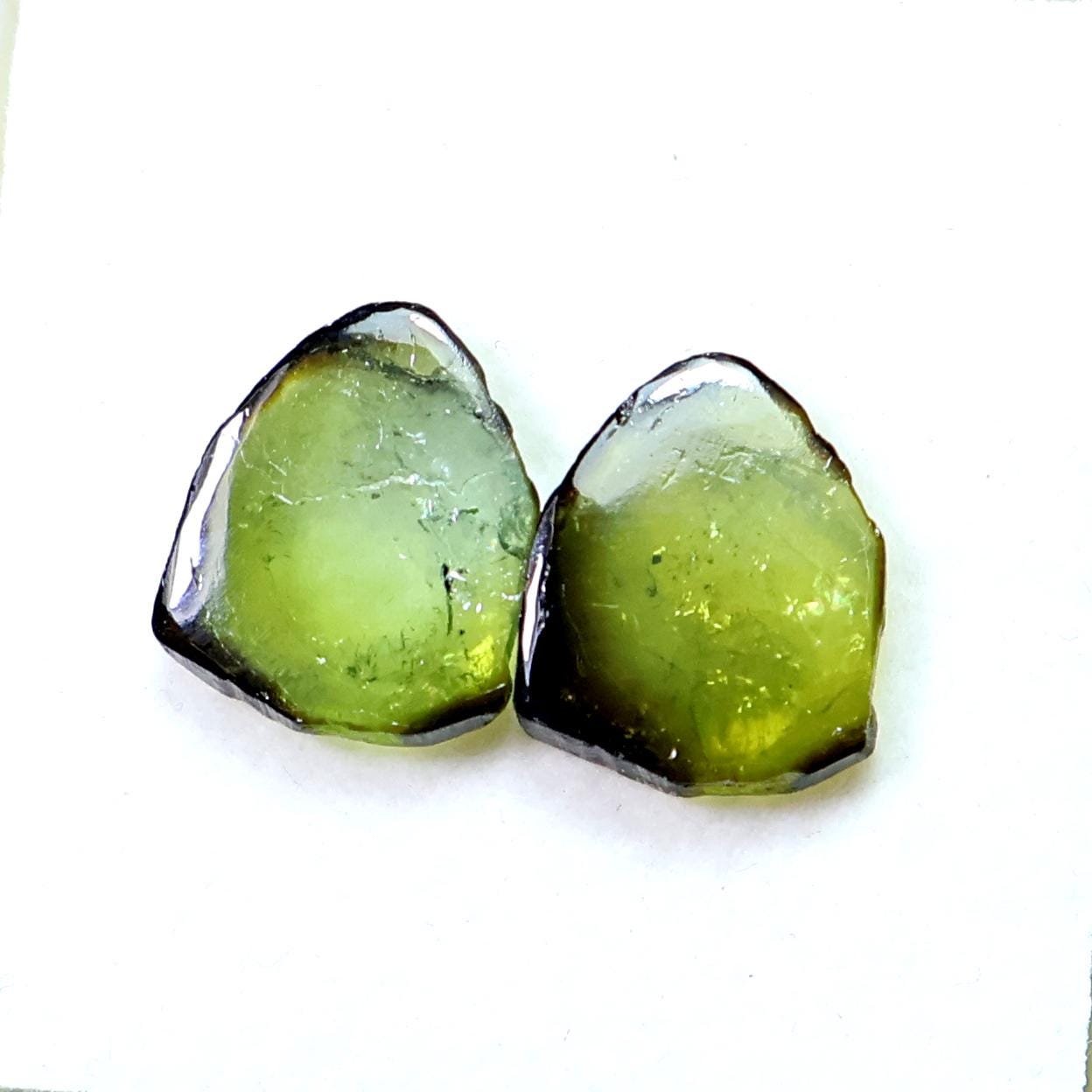 Green Tourmaline Slice Pair: Natural Gemstone Earrings (14.50x12mm, 11.40 Ct) Green Tourmaline Slice Pair: Natural Gemstone Earrings (14.50x12mm, 11.40 Ct)