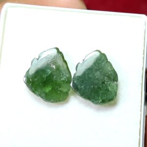 Green Tourmaline Slice Pair: Natural Gemstone Earrings (14.50x12.50 Mm, 11.70 Ct
