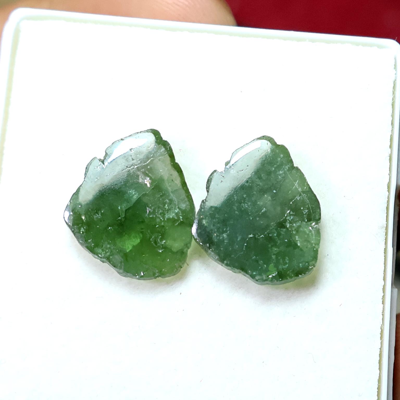 Green Tourmaline Slice Pair: Natural Gemstone Earrings (14.50x12.50 Mm, 11.70 Ct