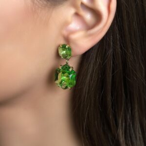 Green Tourmaline Statement Earrings · Gold Hexagon Double Stone Dangle Earrings · October Birthstone Earrings