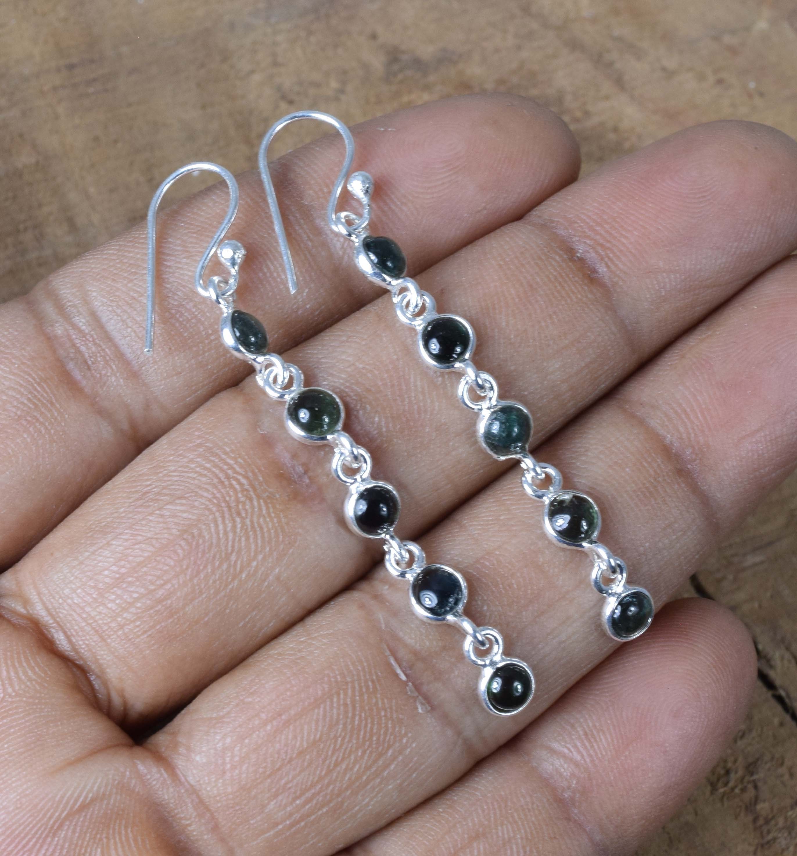 Green Tourmaline Sterling Silver Hook Earrings: October Birthstone Green Tourmaline Sterling Silver Hook Earrings: October Birthstone