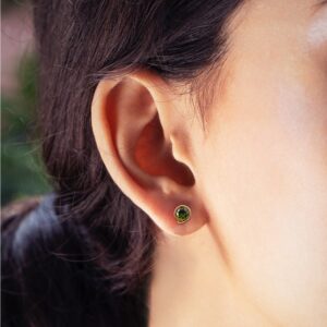 Green Tourmaline Stud Earrings Copper Stud Earrings Tourmaline Gemstone Earrings Wire Wrapped Minimalist Jewelry All Occasion Jewelry Gifts