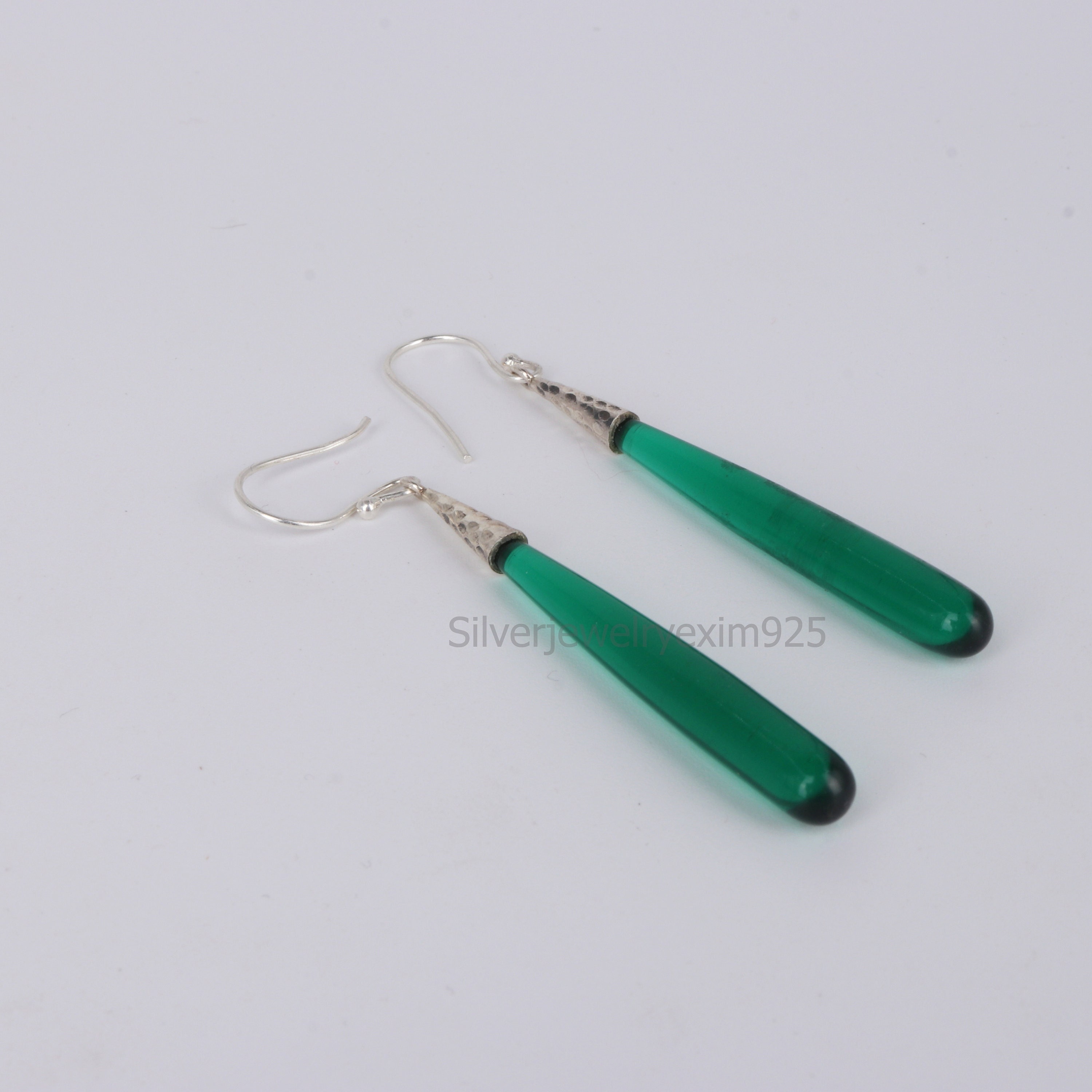 Teardrop Green Tourmaline Quartz Earrings, 925 Sterling Silver Longdrop Jewelry Teardrop Green Tourmaline Quartz Earrings, 925 Sterling Silver Longdrop Jewelry