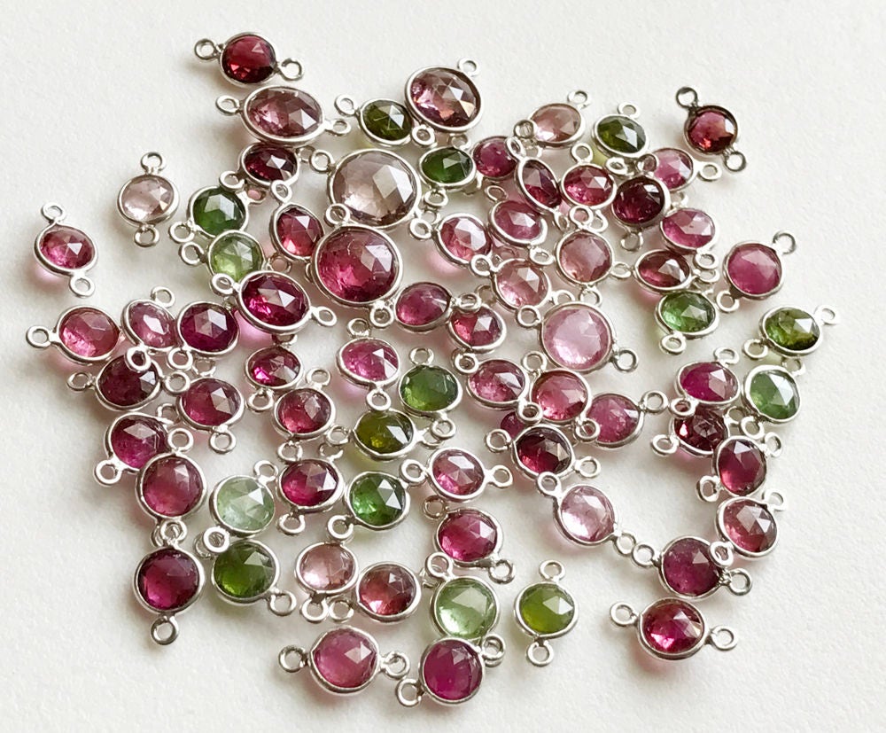 11-12mm Pink & Green Tourmaline Bezel Connectors, Tourmaline Faceted Round Both Side Cut 925 Silver Bezel Findings ( 5pcs To 10pcs Options) 11-12mm Pink & Green Tourmaline Bezel Connectors, Tourmaline Faceted Round Both Side Cut 925 Silver Bezel Findings ( 5pcs To 10pcs Options)