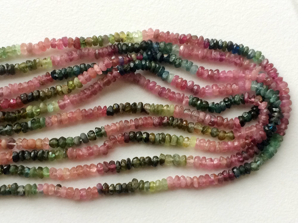 3mm Multi Tourmaline Faceted Rondelles, 13 Inches Tourmaline Faceted Rondelle For Jewelry, Pink And Green Tourmaline (1st To 5st Options)