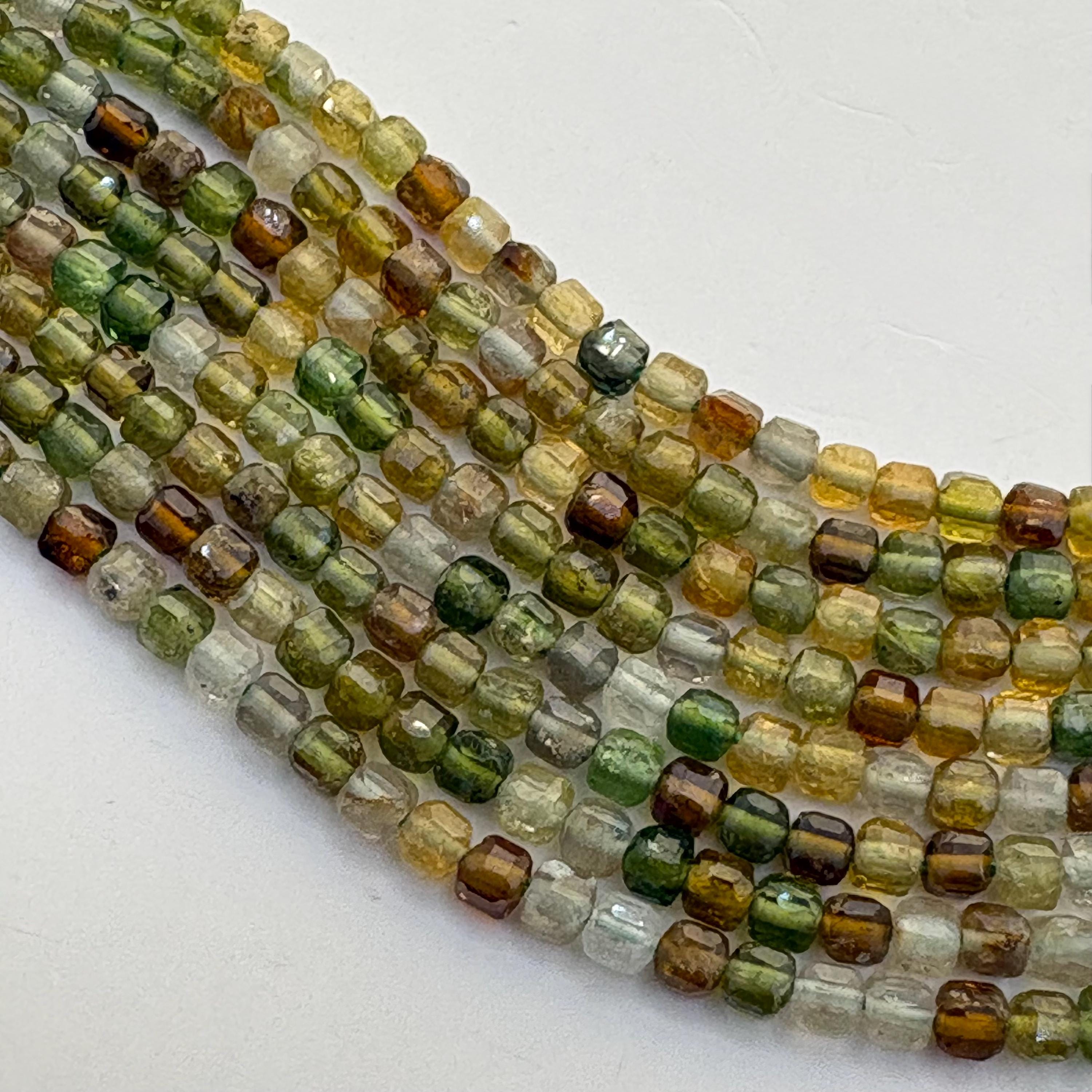 3mm Green Tourmaline Precision Faceted Cube Gemstone Beads. 15" Strands Of Very High Quality Faceted Cubes, Approximately 128 Per Strand. 3mm Green Tourmaline Precision Faceted Cube Gemstone Beads. 15" Strands Of Very High Quality Faceted Cubes, Approximately 128 Per Strand.