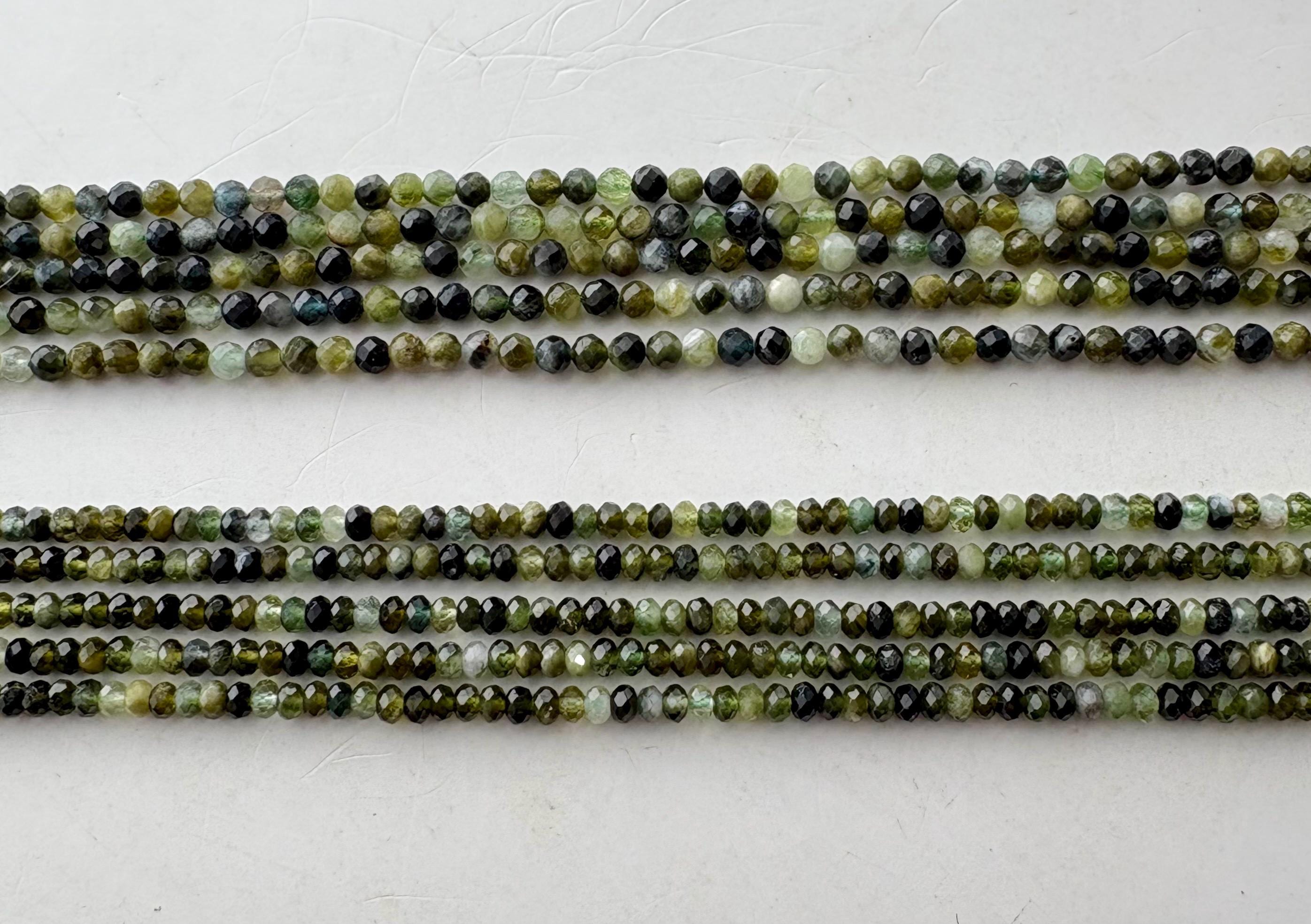 3mm Green Tourmaline Faceted Round Or Rondelle Gemstone Beads.  15" Strands Of High Quality Mixed Green Beads.