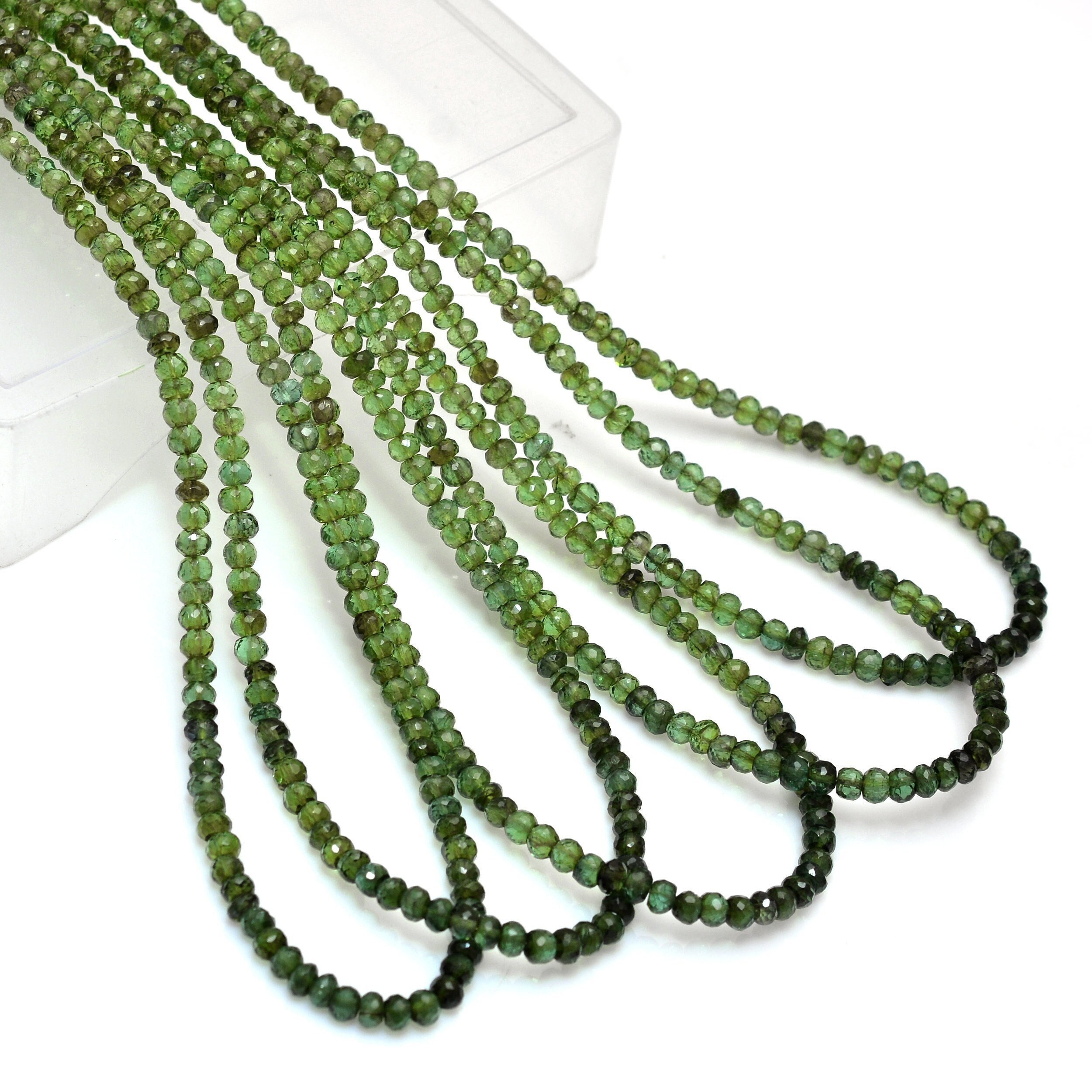 Aaa+ Green Tourmaline 4mm-4.50mm Faceted Rondelle Beads | 16inch Strand | Natural Multi Green Tourmaline Semi Precious Gemstone Loose Beads