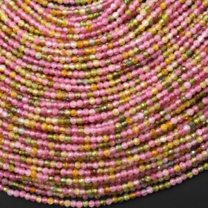 AAA Faceted Natural Pink Yellow Green Tourmaline 2mm Round Gemstone Beads 15.5" Strand