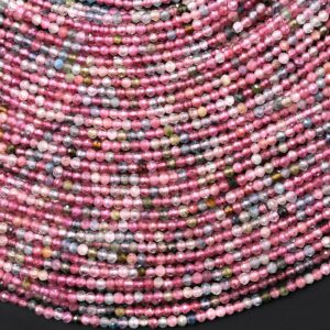 AAA Faceted Natural Pastel Pink Green Tourmaline 2mm Round Beads Micro Diamond Cut Gemstone 15.5" Strand AAA Faceted Natural Pastel Pink Green Tourmaline 2mm Round Beads Micro Diamond Cut Gemstone 15.5" Strand