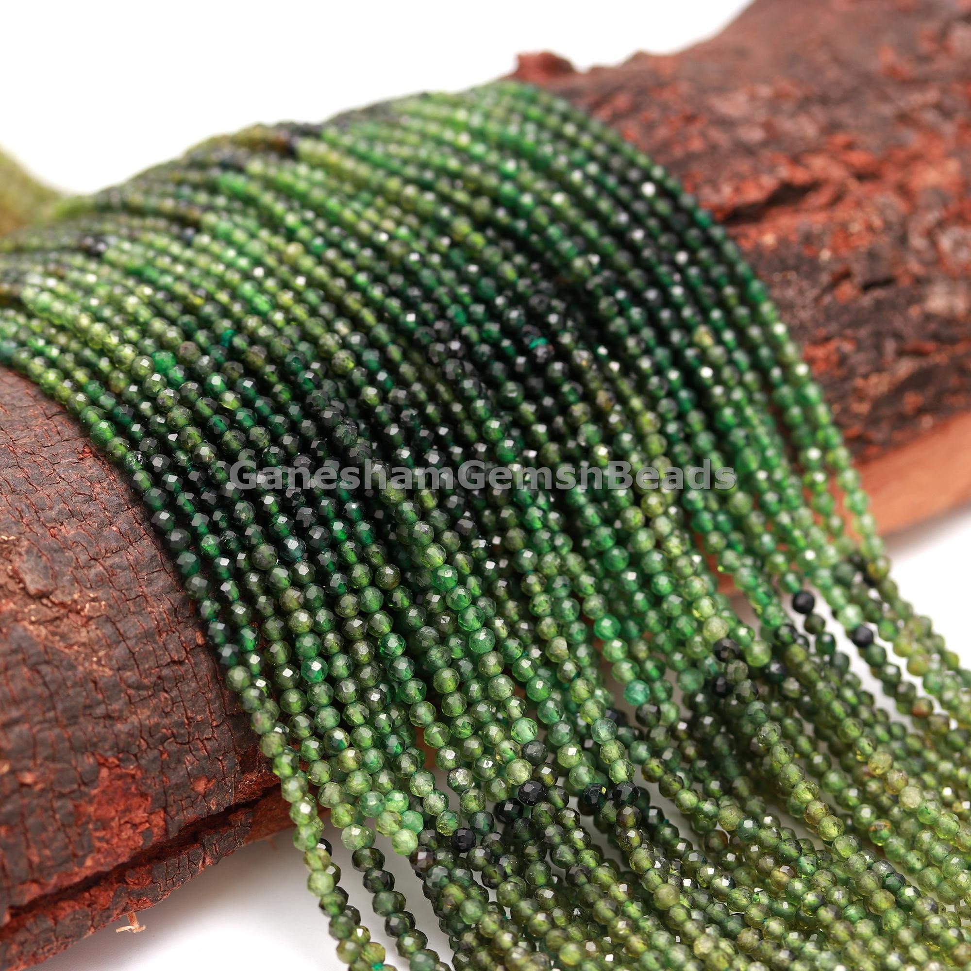 Aaa+ Green Tourmaline Faceted Round Gemstone Beads, 2mm Natural Shaded Green Tourmaline Beads, Chrome Green Beads For Making Jewelry & Craft