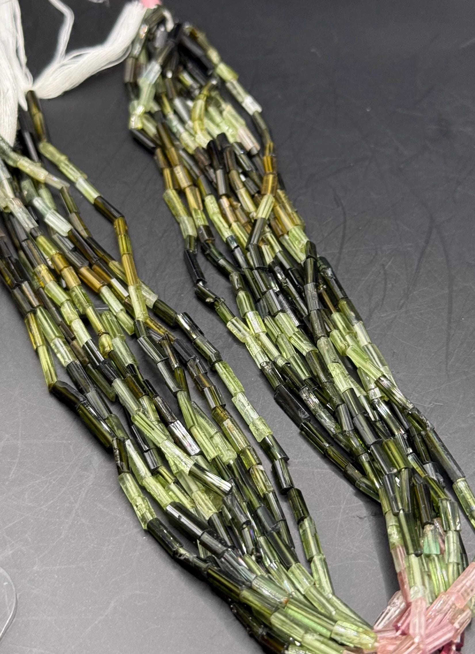 Full Strand Of Green Tourmaline Faceted Tubes