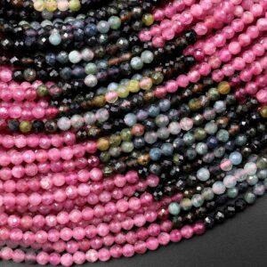 Micro Faceted Natural Pink Green Tourmaline Round Beads 3mm 15.5" Strand