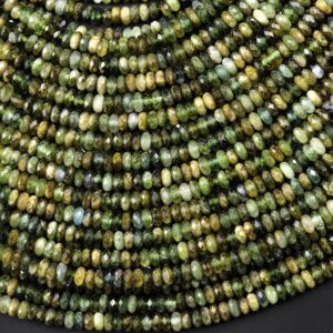 Faceted Natural Green Tourmaline 4mm Thin Rondelle Beads Diamond Cut Gemstone 15.5" Strand