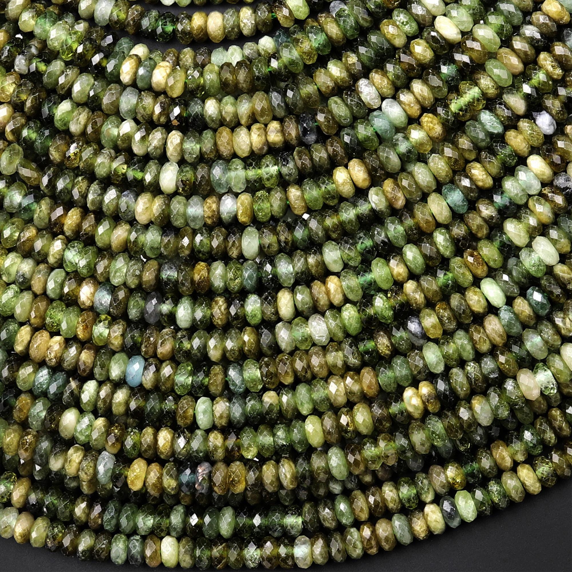 Faceted Natural Green Tourmaline 4mm Thin Rondelle Beads Diamond Cut Gemstone 15.5" Strand Faceted Natural Green Tourmaline 4mm Thin Rondelle Beads Diamond Cut Gemstone 15.5" Strand