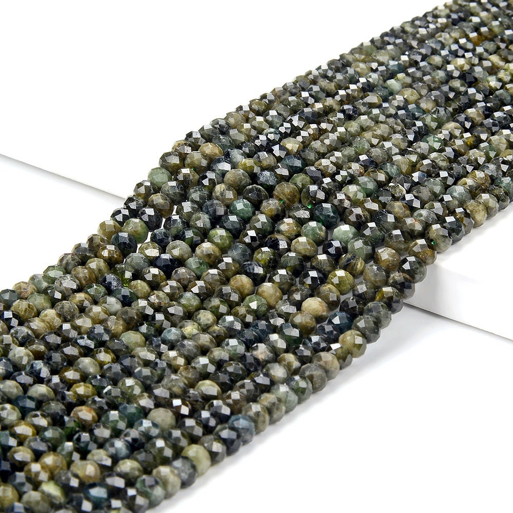 Natural Dark Green Tourmaline Gemstone Grade A 5x3mm Micro Faceted Rondelle Loose Beads 15 Inch Full Strand (80018107-p87)