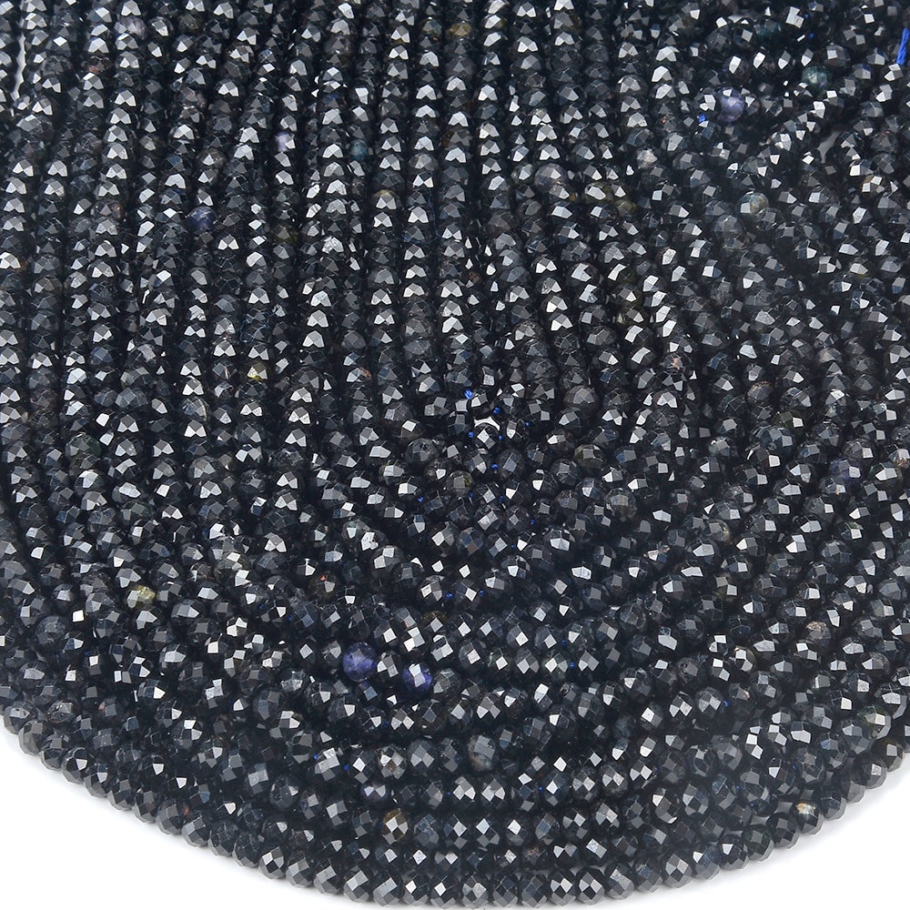 Natural Black Tourmaline Dark Green Gemstone Micro Faceted Rondelle 6x4mm Loose Beads (p88)