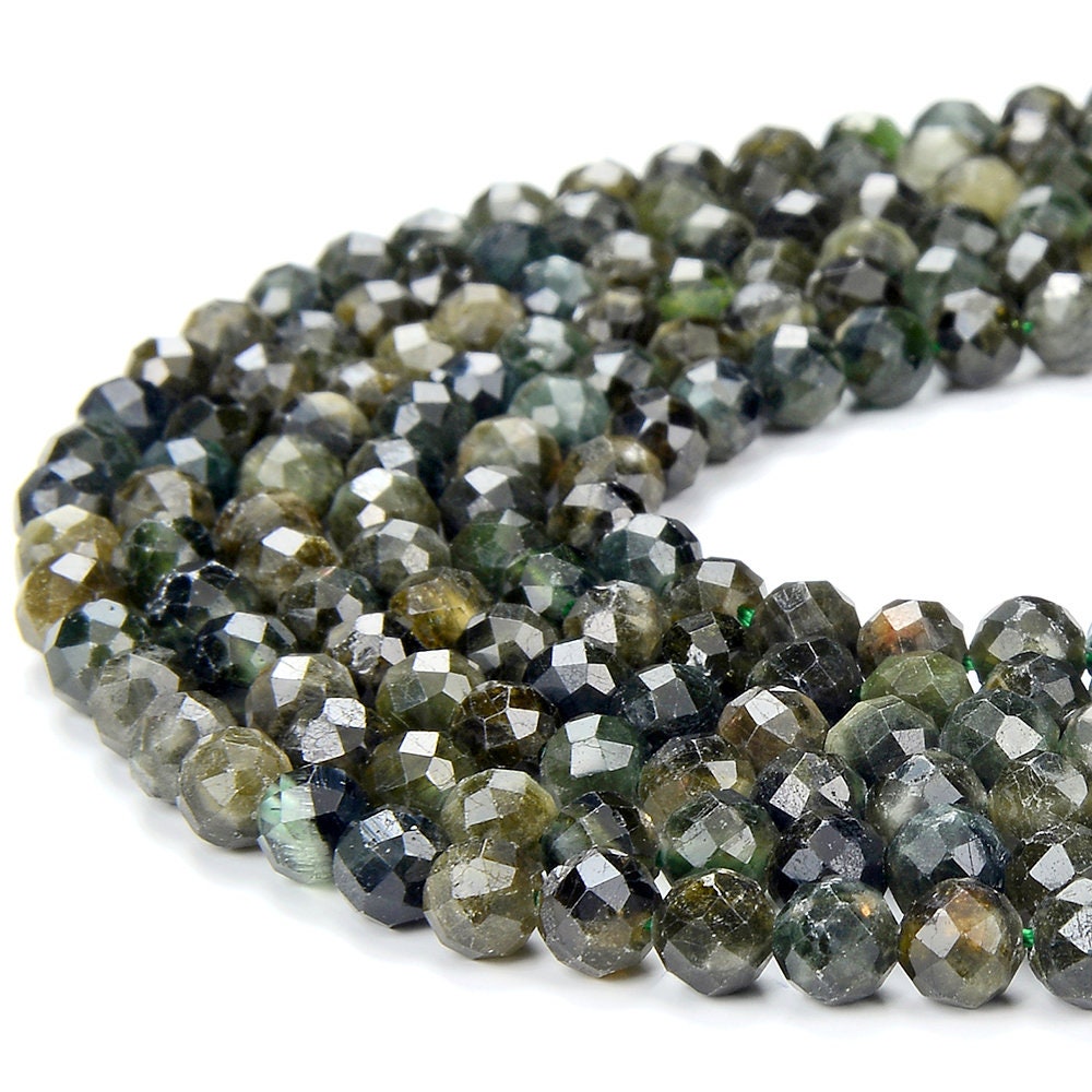 Natural Dark Green Tourmaline Gemstone Grade Aa Micro Faceted Round 5mm Loose Beads (p97)