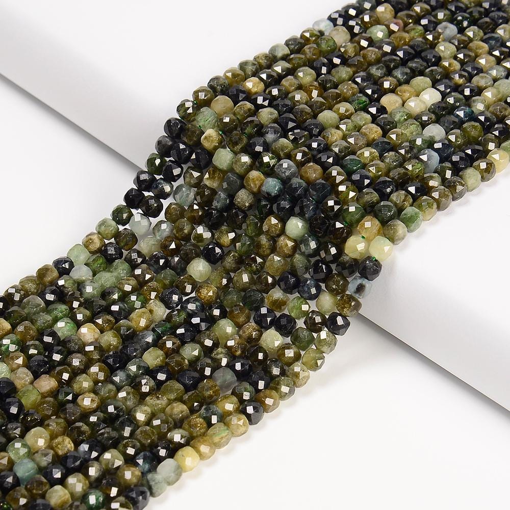 Natural Green Tourmaline Gemstone Grade Aa Micro Faceted Cube 4mm Loose Beads (p119)