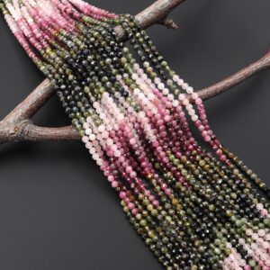 Natural Pink Green Tourmaline Faceted 3mm Round Beads Ombre Gemstone 15.5" Strand Natural Pink Green Tourmaline Faceted 3mm Round Beads Ombre Gemstone 15.5" Strand