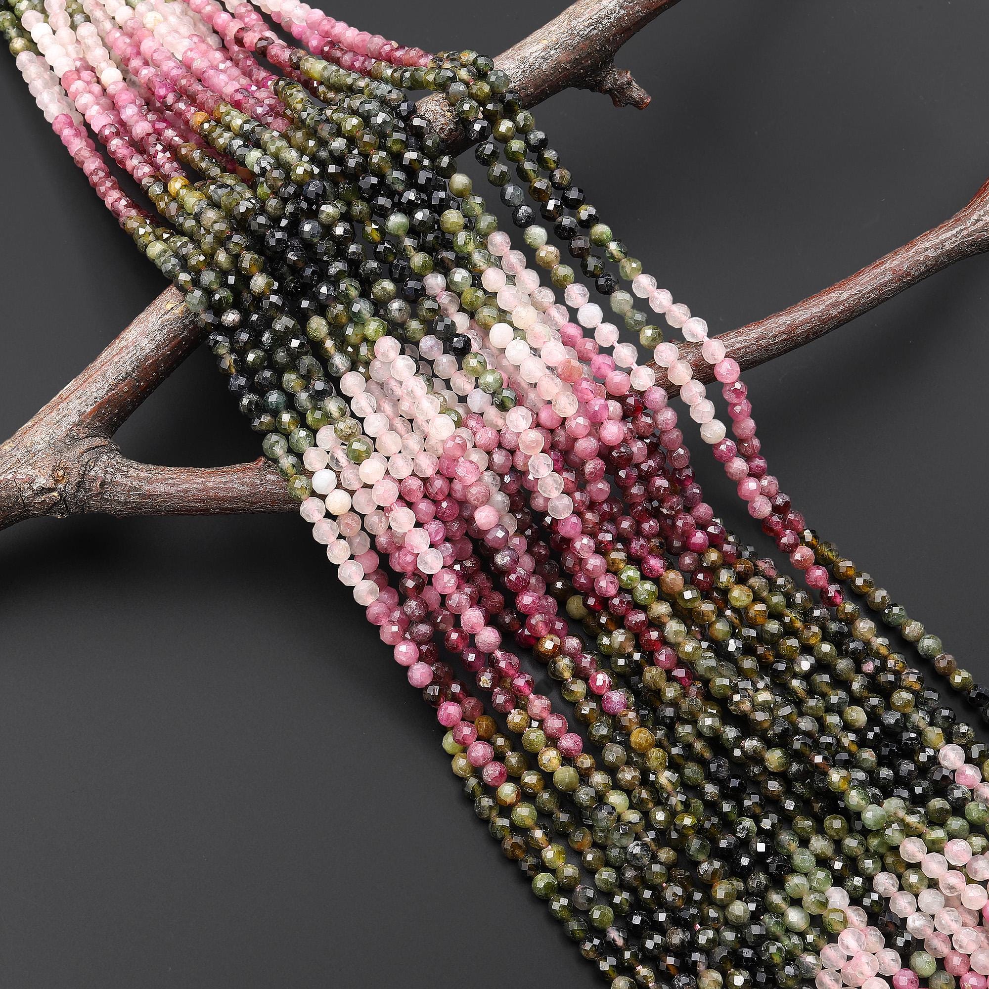 Natural Pink Green Tourmaline Faceted 3mm Round Beads Ombre Gemstone 15.5" Strand Natural Pink Green Tourmaline Faceted 3mm Round Beads Ombre Gemstone 15.5" Strand