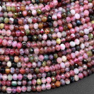 Natural Pink Green Tourmaline Micro Faceted 4mm Rondelle Beads Gemstone 15.5" Strand