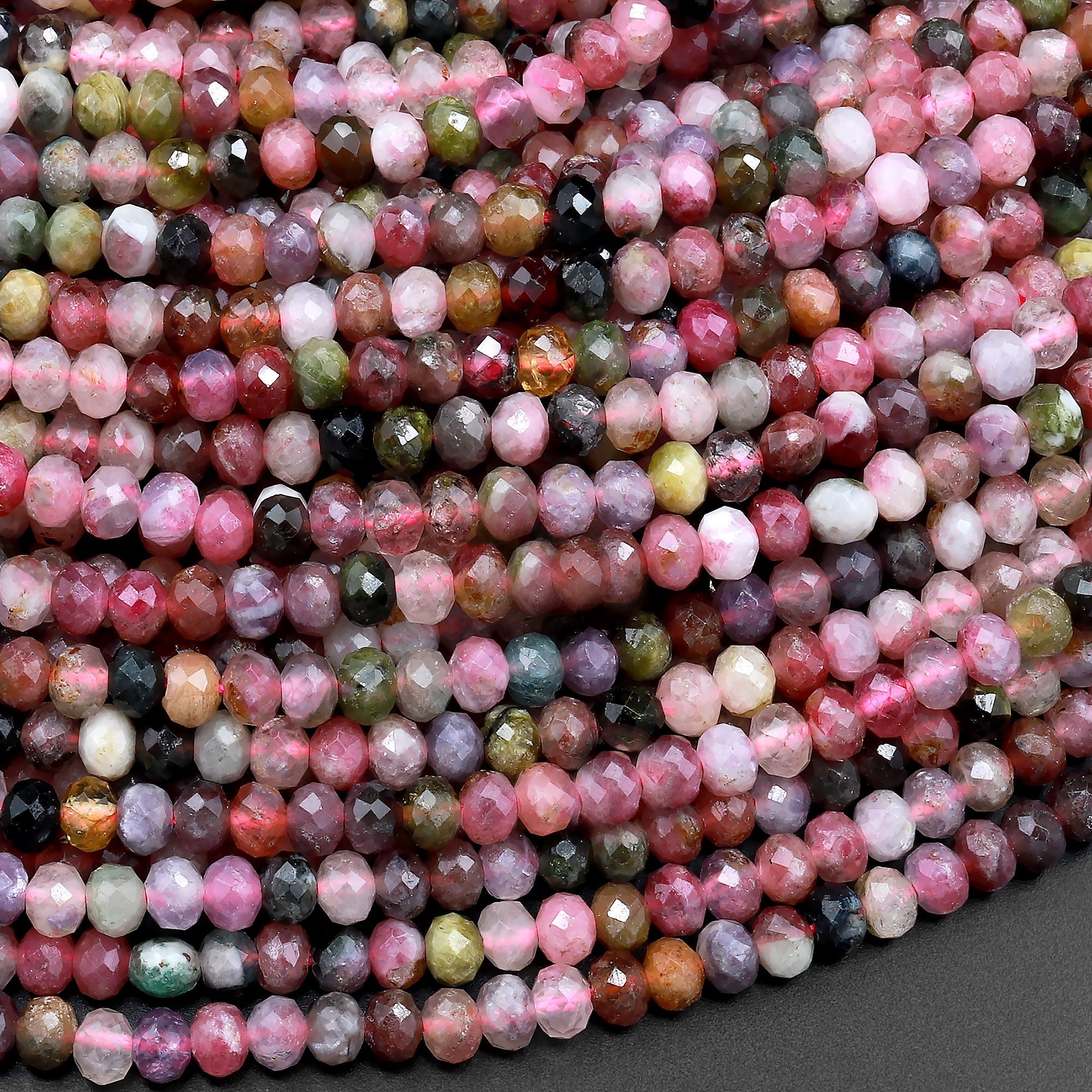 Natural Pink Green Tourmaline Micro Faceted 4mm Rondelle Beads Gemstone 15.5" Strand