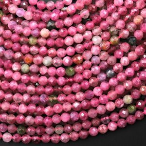 Faceted Natural Pink Green Tourmaline 3.5mm Round Beads Gemstone 15.5" Strand Faceted Natural Pink Green Tourmaline 3.5mm Round Beads Gemstone 15.5" Strand