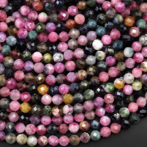 Natural Pink Green Tourmaline Faceted 4mm 6mm Round Beads Gemstone 15.5" Strand
