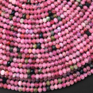 Faceted Natural Pink Green Tourmaline 3mm Rondelle Beads Gemstone 15.5" Strand Faceted Natural Pink Green Tourmaline 3mm Rondelle Beads Gemstone 15.5" Strand