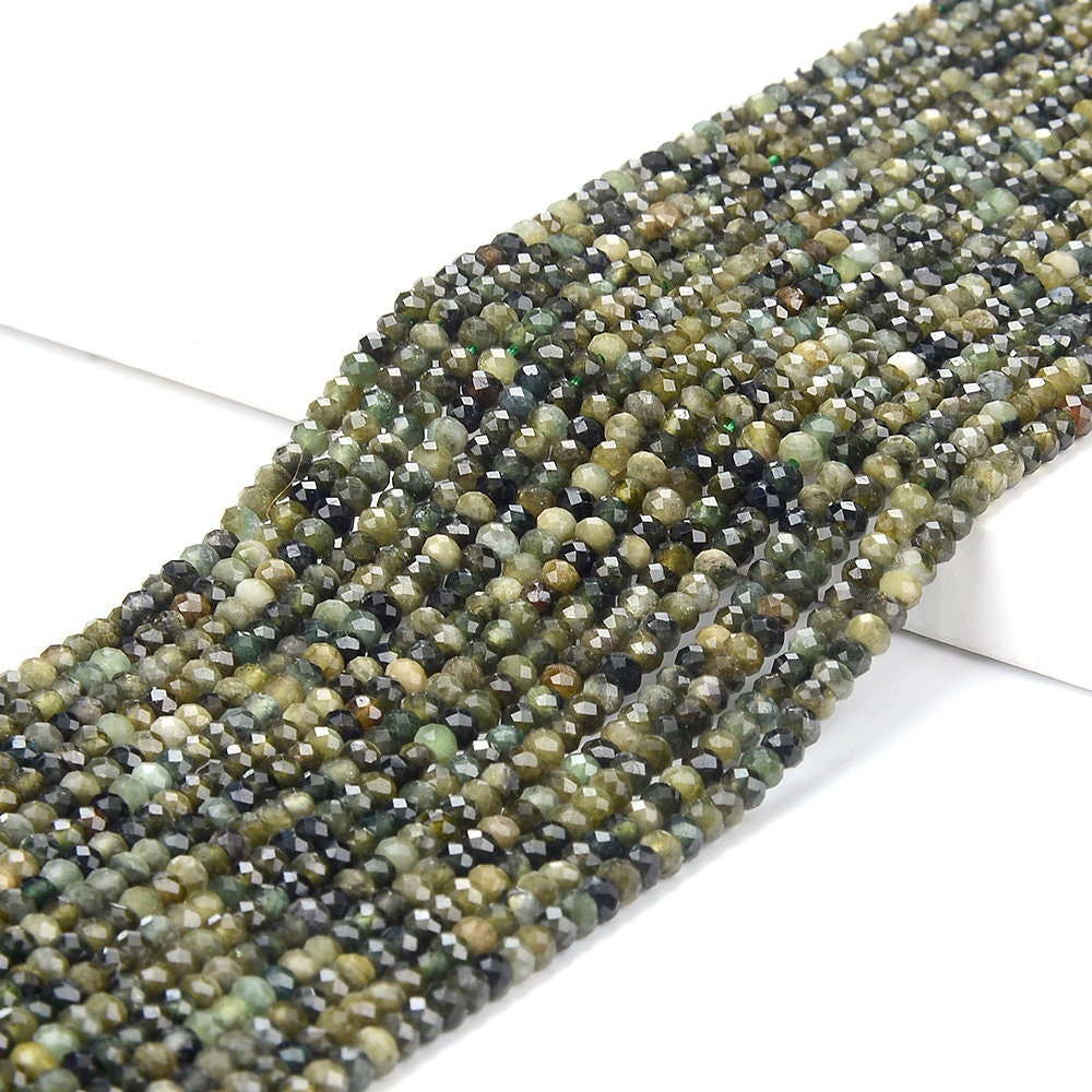 Natural Rare Green Tourmaline Gemstone Grade Aa Micro Faceted Rondelle 3x2mm 4x3mm Loose Beads (p87)