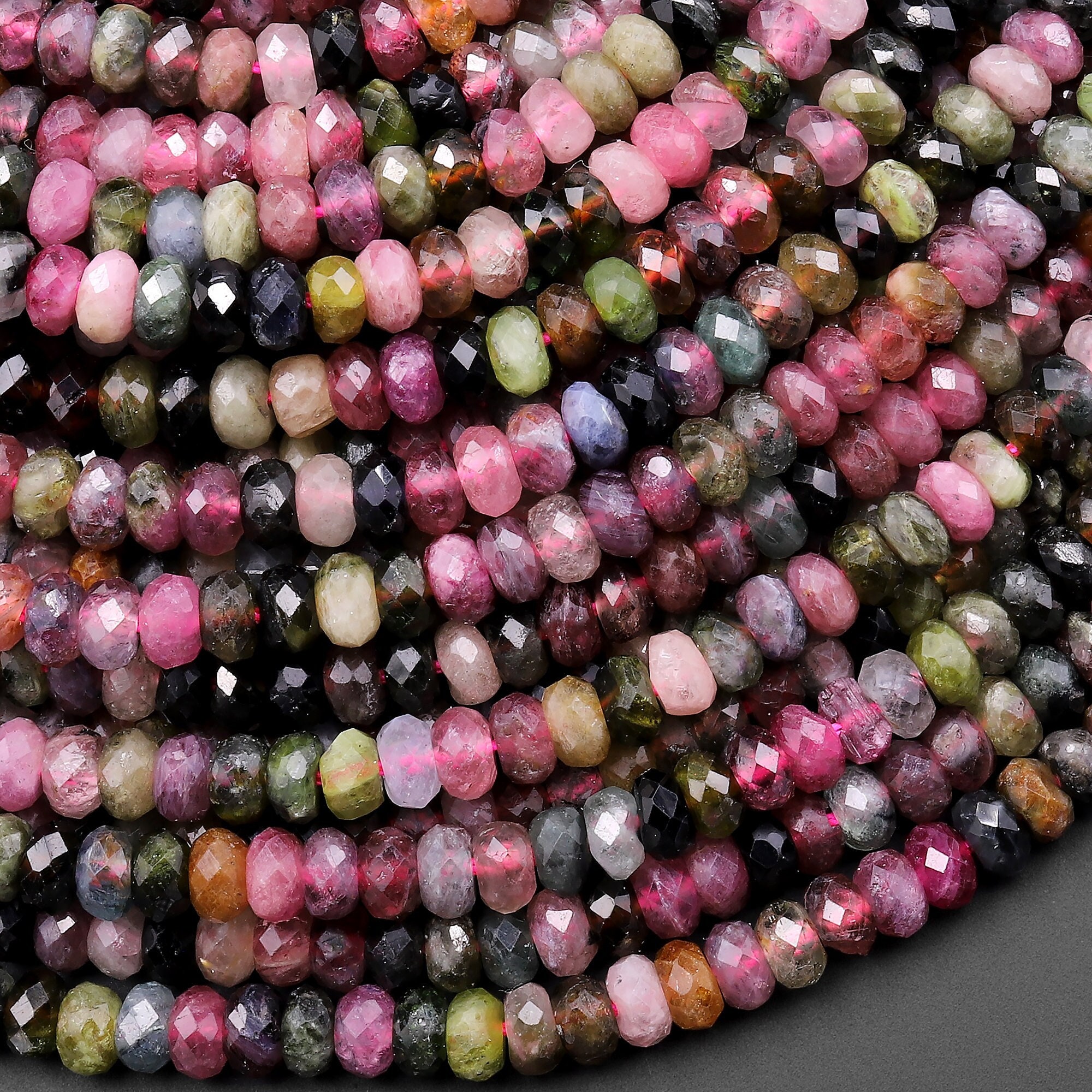 Faceted Natural Watermelon Pink Green Tourmaline Gemstone Rondelle Beads 4mm Gemstone 15.5" Strand Faceted Natural Watermelon Pink Green Tourmaline Gemstone Rondelle Beads 4mm Gemstone 15.5" Strand