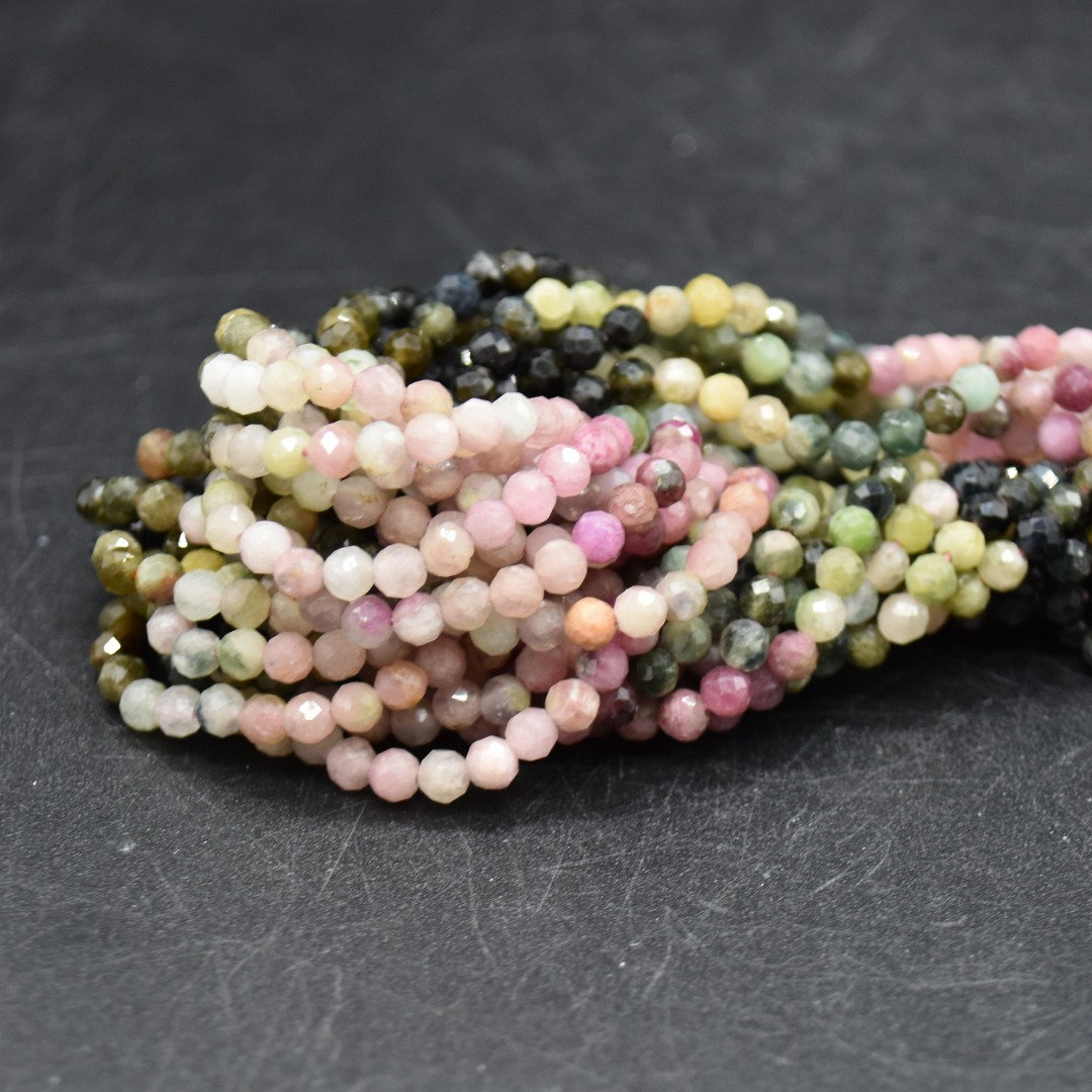 Pink Green Tourmaline Gemstone Faceted Round Beads - 3mm - 15" Strand Pink Green Tourmaline Gemstone Faceted Round Beads - 3mm - 15" Strand