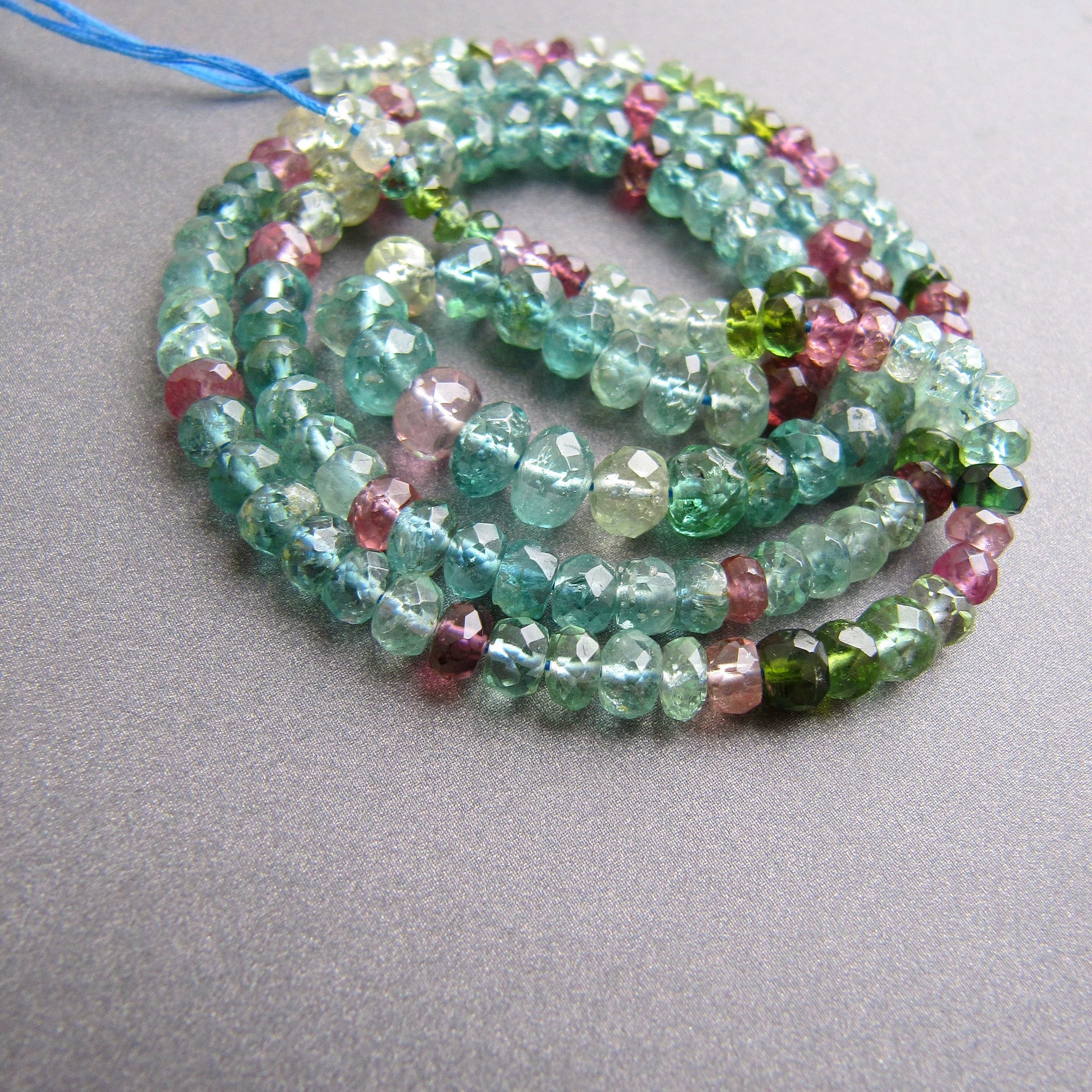 Rare Blue Pink Green Tourmaline Rondelles • 16 Inches • 3.50-5.50mm • Aa+ Faceted • Slightly Cloudy / Inclusions • Gorgeous Natural Colour