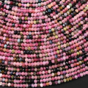 Small Faceted Natural Pink Green Tourmaline 3mm Rondelle Beads Gemstone 15.5" Strand Small Faceted Natural Pink Green Tourmaline 3mm Rondelle Beads Gemstone 15.5" Strand