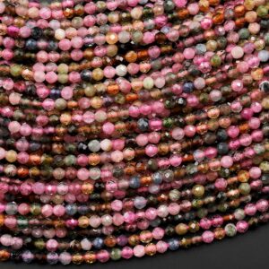 Faceted Tiny Small Natural Pink Green Tourmaline 2mm Round Beads Gemstone 15.5" Strand Faceted Tiny Small Natural Pink Green Tourmaline 2mm Round Beads Gemstone 15.5" Strand