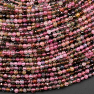 Faceted Translucent Natural Pink Green Tourmaline 2mm Round Beads Gemstone 15.5" Strand Faceted Translucent Natural Pink Green Tourmaline 2mm Round Beads Gemstone 15.5" Strand