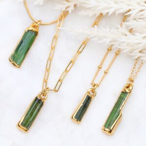 24k Gold Filled Raw Green Tourmaline Necklace