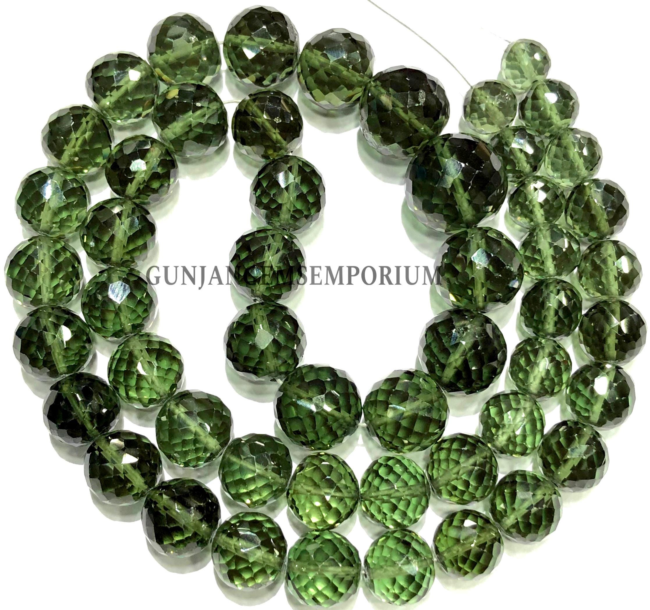 Aaa+ Beautiful Green Tourmaline Faceted Round Beads Rare Deep Green Tourmaline Gemstone Jewelry Beads 9-12mm Sphere Beads 19" Necklace Beads