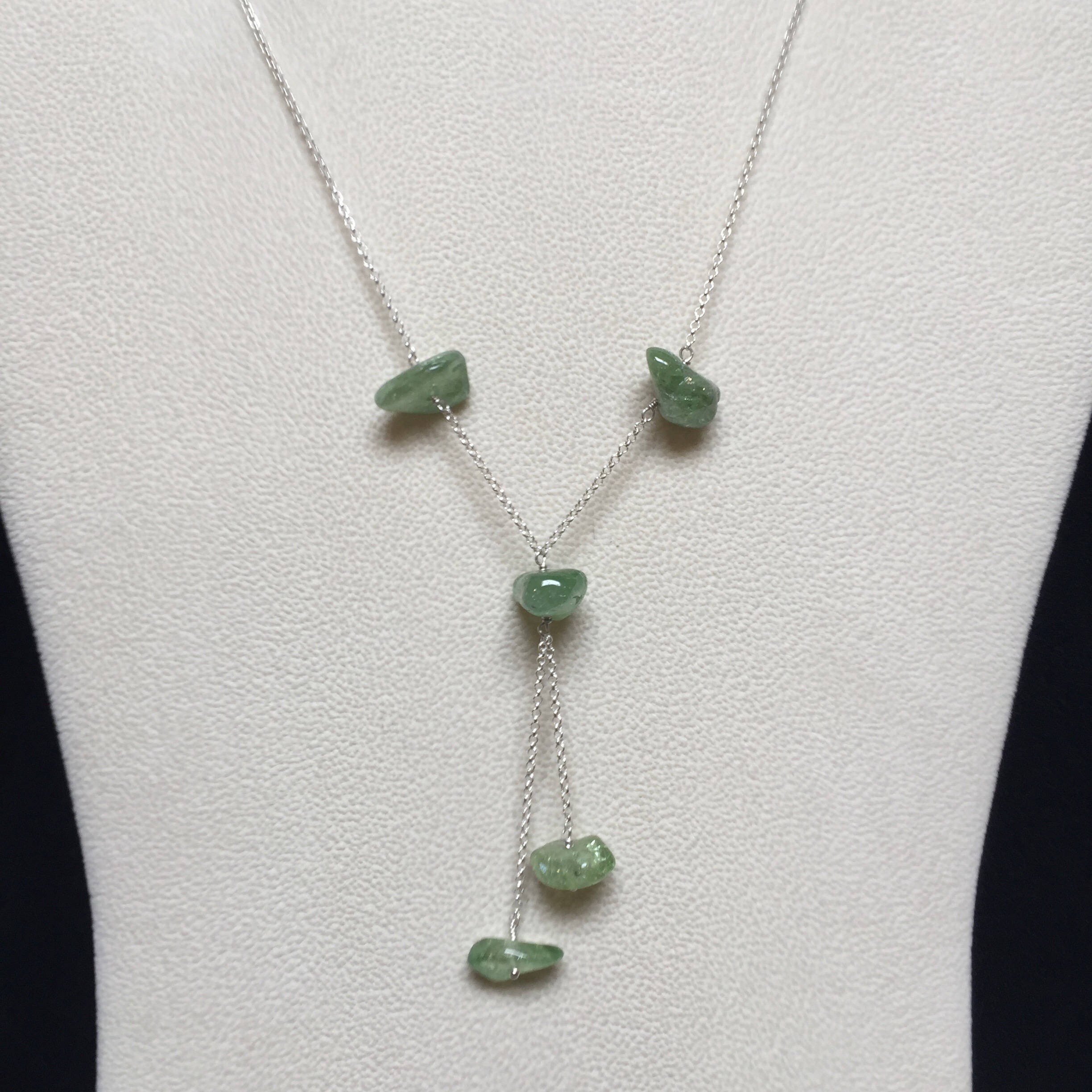 Green Tourmaline And Sterling Silver Lariat Necklace