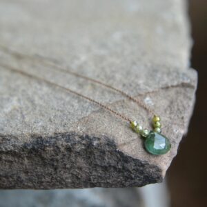 Green Tourmaline and Zircon Tiny Gem Necklace 18 Inches