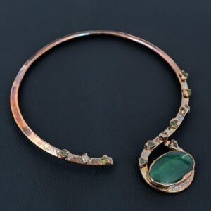 Handmade Electroformed Copper Necklace With Vasonite And Green Tourmaline Gemstones Handmade Electroformed Copper Necklace With Vasonite And Green Tourmaline Gemstones