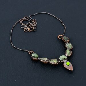 Handmade Green Tourmaline Rough Necklace: Electroformed Copper, Adjustable Chain