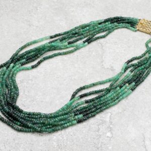 Multi-Strand Green Tourmaline Beaded Necklace, Gold Tone Clasp