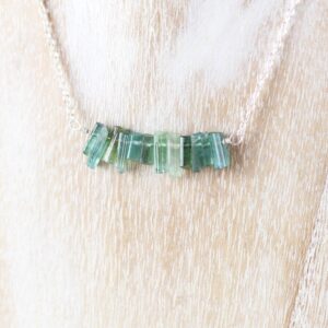 Raw Green Tourmaline Bar Necklace In 925 Sterling Silver, 14kt Gold Or Rose Gold Filled, Gemstone Crystal Choker, Dainty & Delicate Jewelry